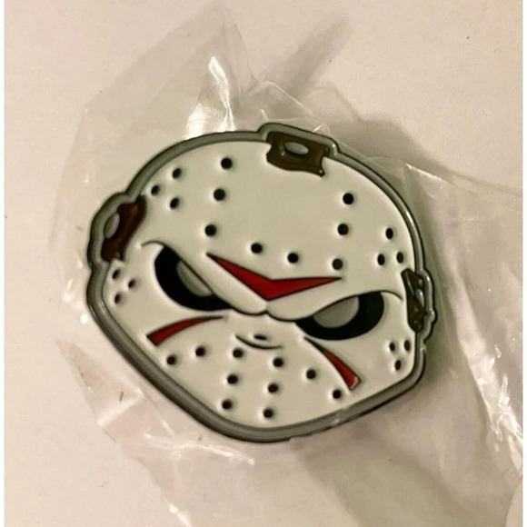 Jason Voorhees Mask Friday  the 13th Enamel Metal Pin Double Rubber Backing - Picture 1 of 9